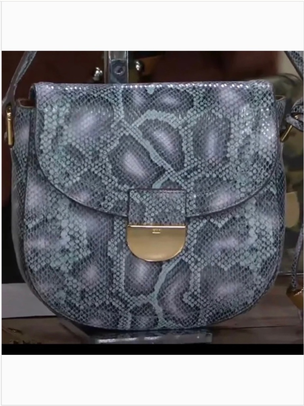G.I.L.I Leather Printed Saddle Crossbody Bag Teal Cobra - Picture 2 of 16